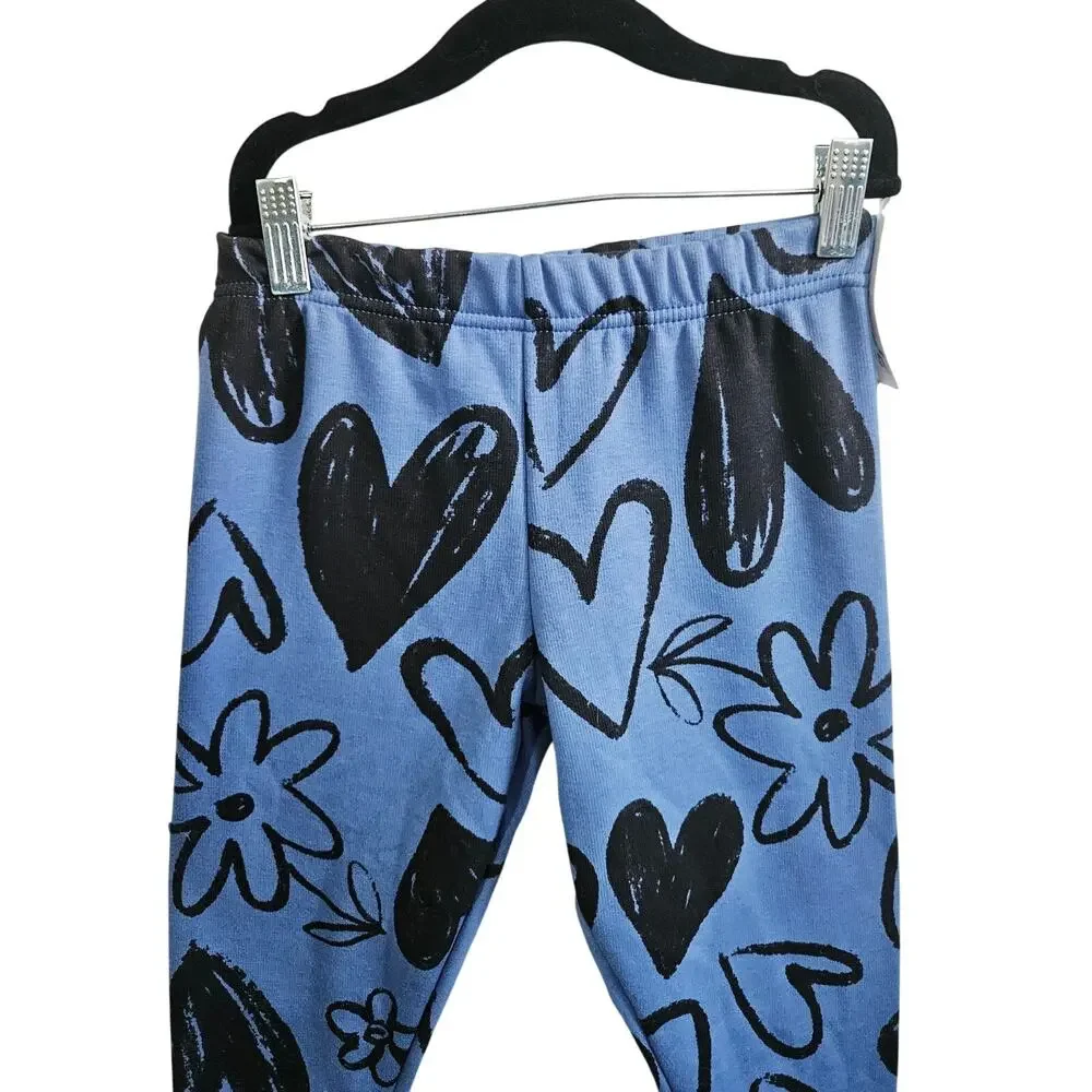 Carters Girls Size 10/10A Doodle Print Sweatpants Blue Hearts Flowers Comfy NWT
